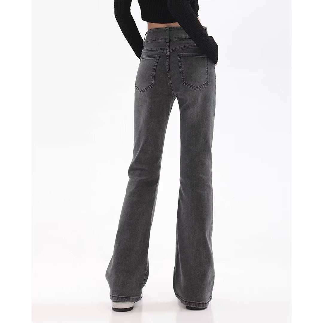 Washed Black Bootcut Jeans – Sleek, Sculpted & Street-Ready Retro American Slightly Flared Jeans Women