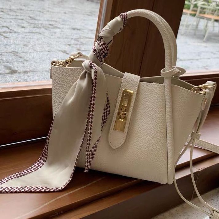Litchi Pattern Soft Leather Portable Tote Bag For Women