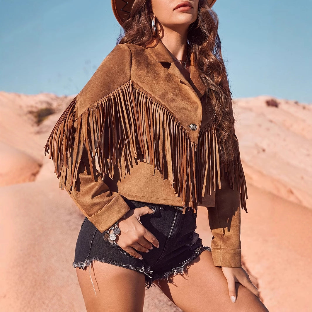 Leisure Vacation Western Style Suede Fringe Jacket