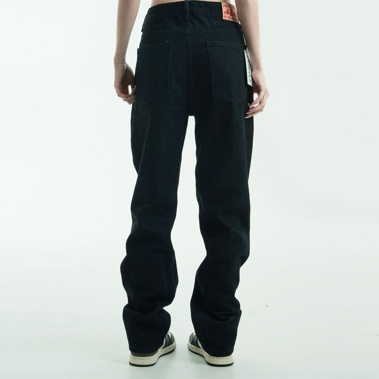 Webbed Edge – Black Denim with Spider Stitch Detail Spider Web Straight Jeans For Men And Women