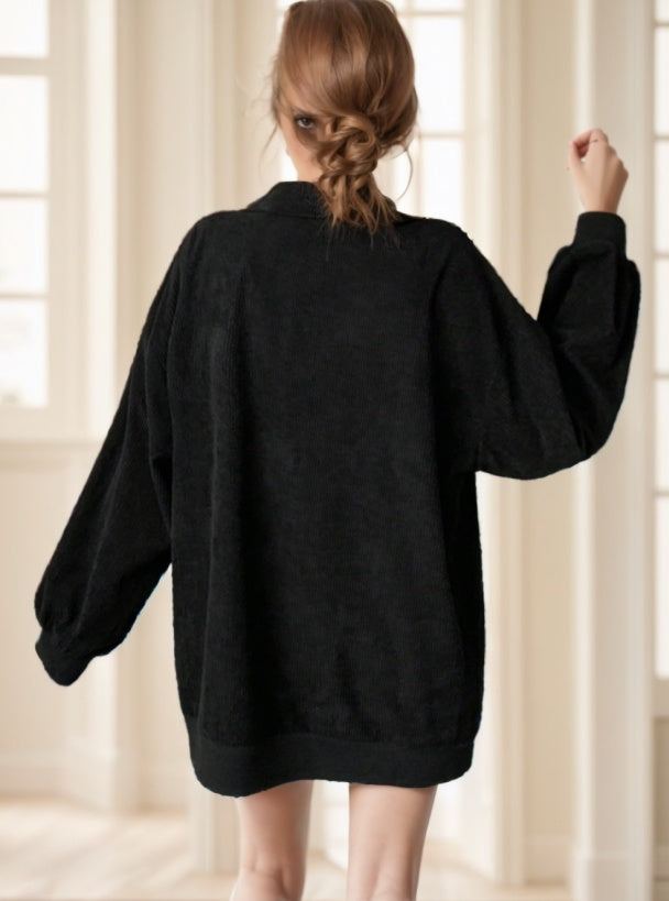 Women Casual Zip Up Front Long Sleeve Leopard Print Sweatshirt