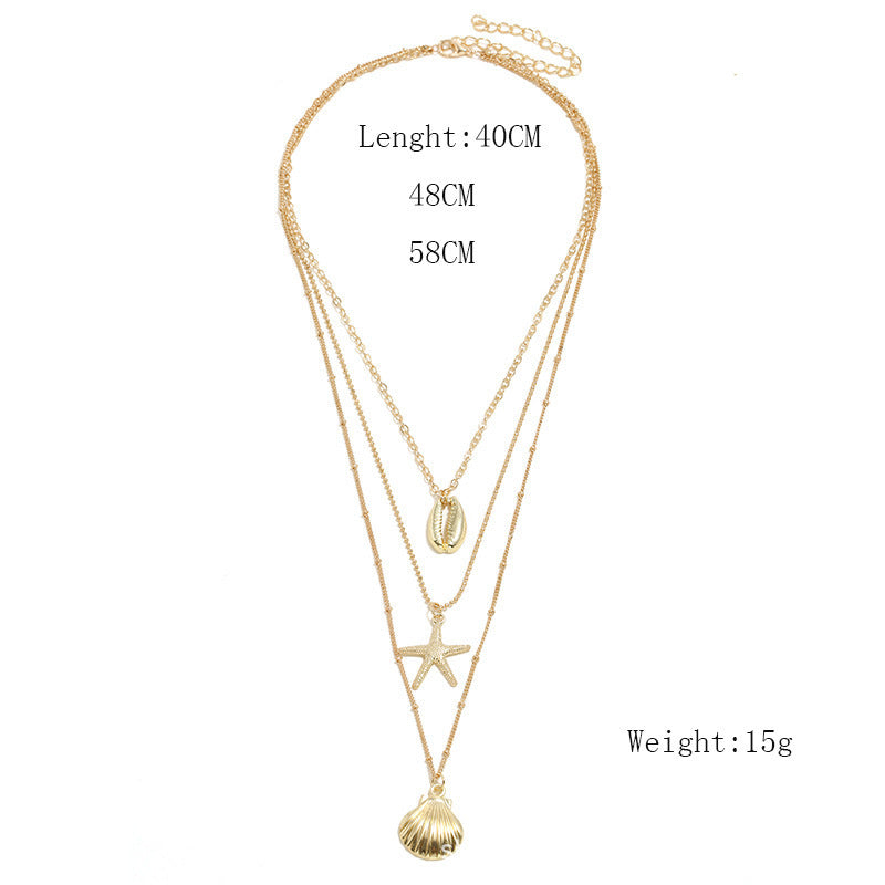 Bohemian Beach Theme Multi-Layer Necklace Popular Accessories Alloy Starfish Scallop Shell Necklace For Women