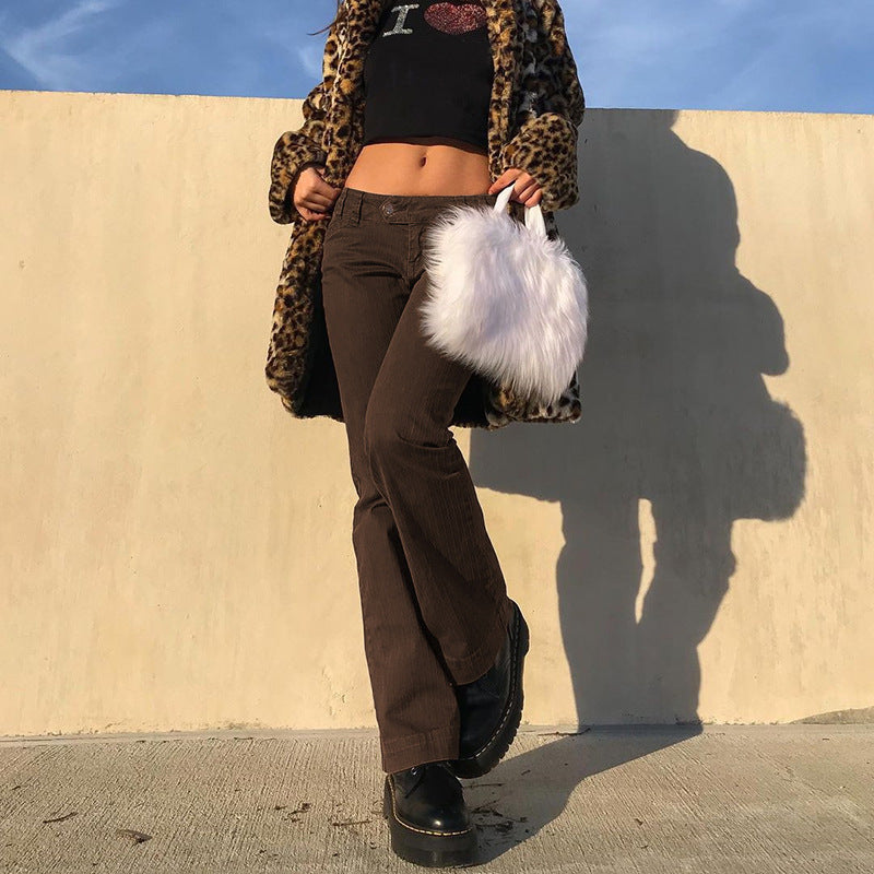 Cocoa Curve Flare Pants – Y2K Edge, Retro Revival Small Women's Skinny Flared Pants Straight-leg Pants
