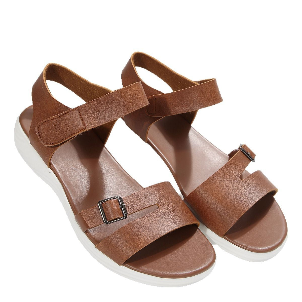 Trendy Open Toe Buckle Strap Platform Sandals Fashion Velcro Wedge Flat Beach Sandals