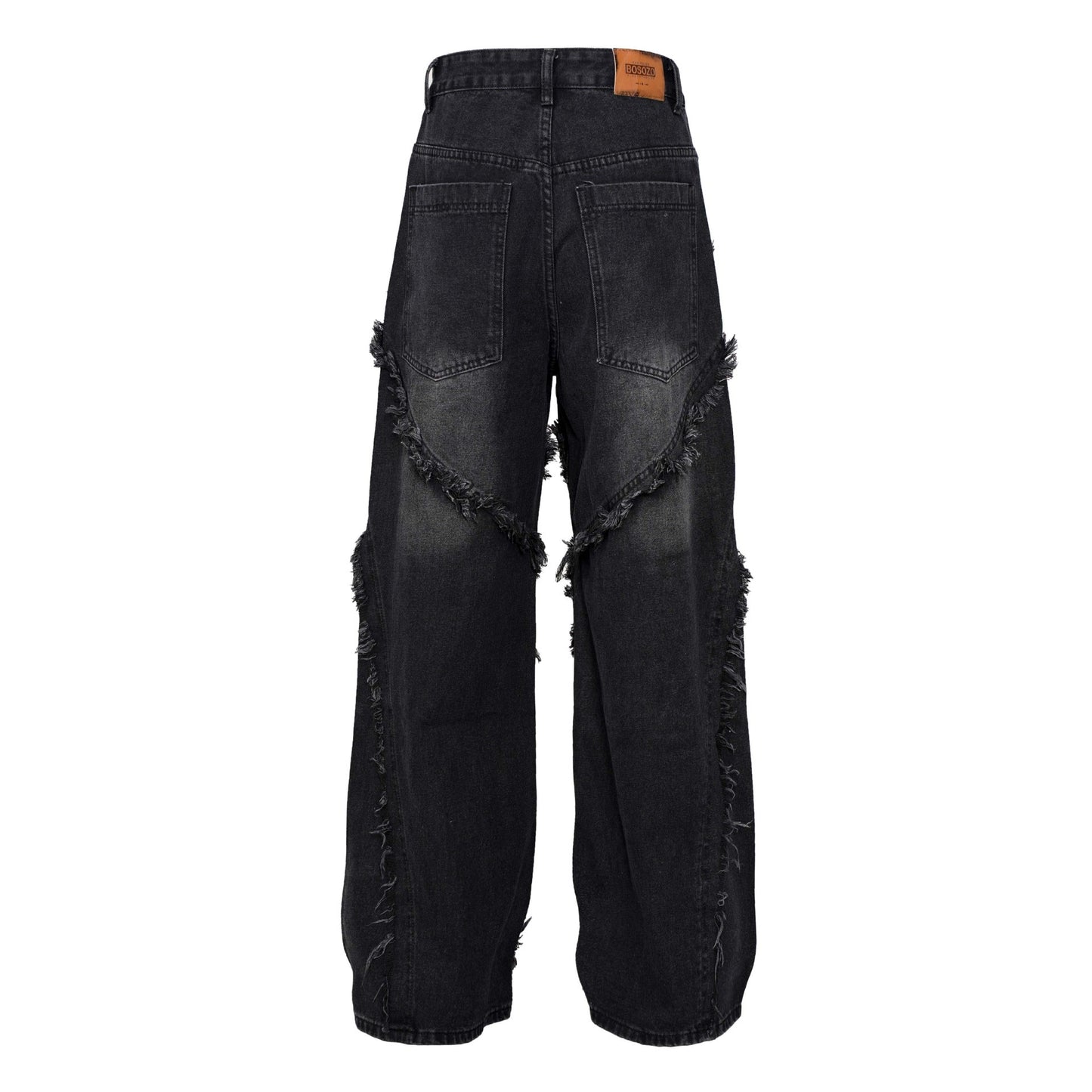 Vintage Patchwork Distressed Wide-Leg Jeans – Y2K Streetwear Denim Wash Distressed Stitching Jeans With Whiskers Same Style For Men And Women