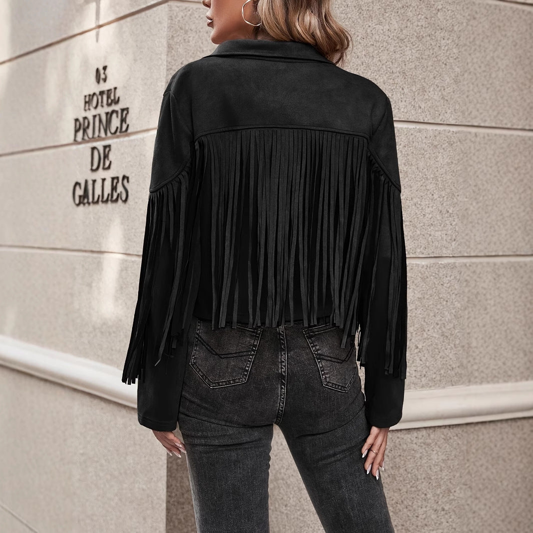 Spring And Autumn Casual Fringe Regular Sleeve Lapel Regular Women's Everyday Jacket