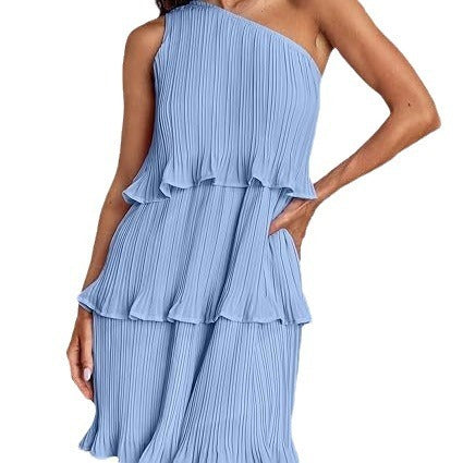 Shoulder Layered Stitching Hem Dress For Women's