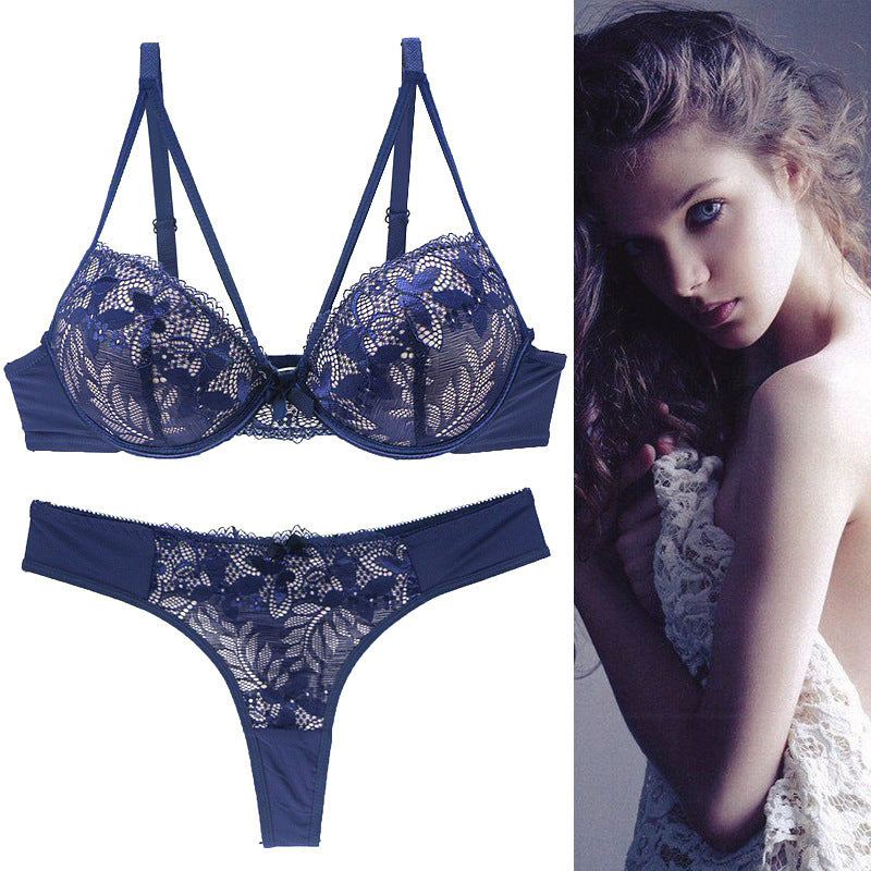 Lace Bra & Thong Set - Elegant Underwired Lingerie Push Up Underwear For Women Lace Bra Set