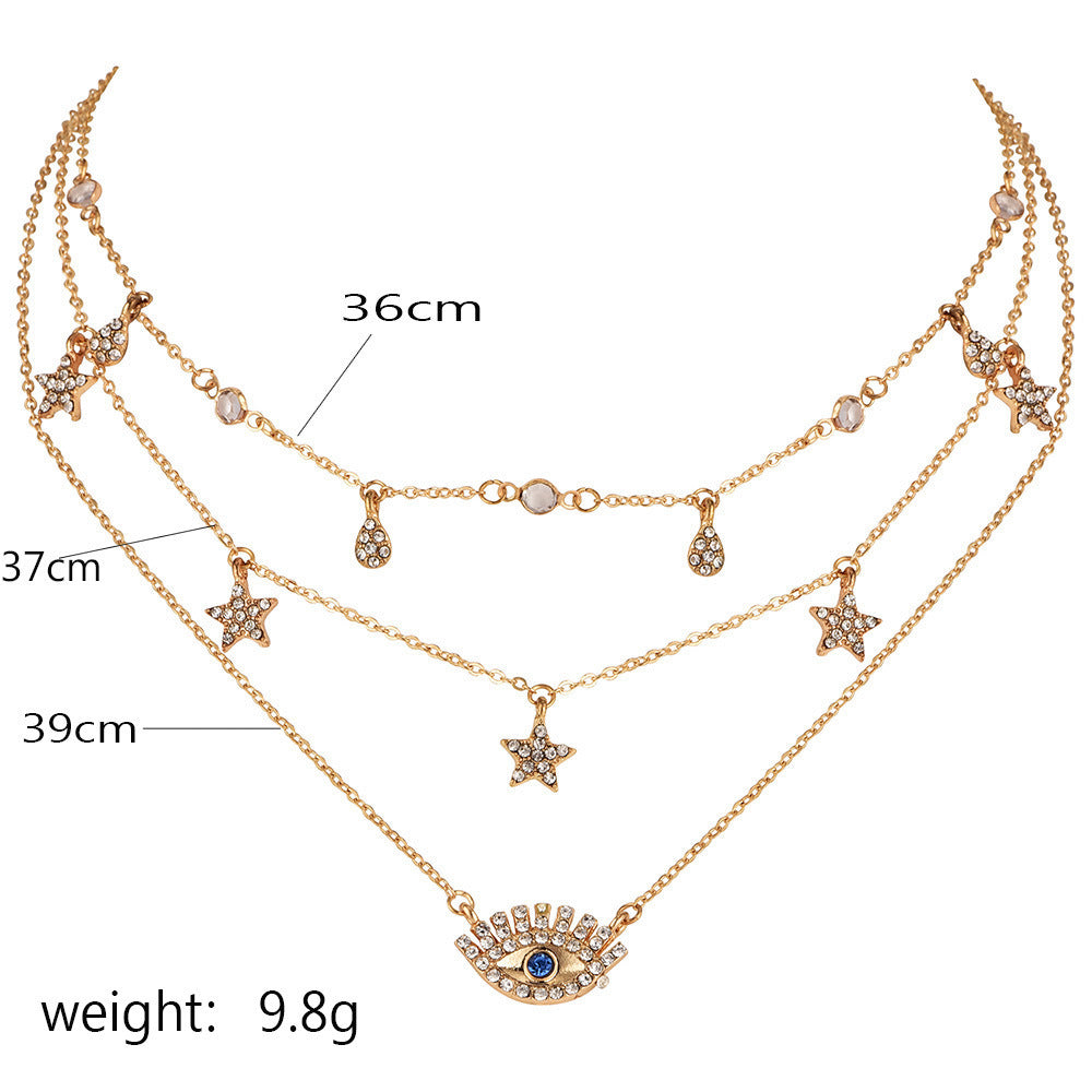 Boho Layered Star & Evil Eye / Cross & Coin Pendant Necklace Bls-miracle Multilayer Necklace for Women Long Chain Turkish Eye Pendant Necklaces Trendy Crystal Star Water droplets Necklaces