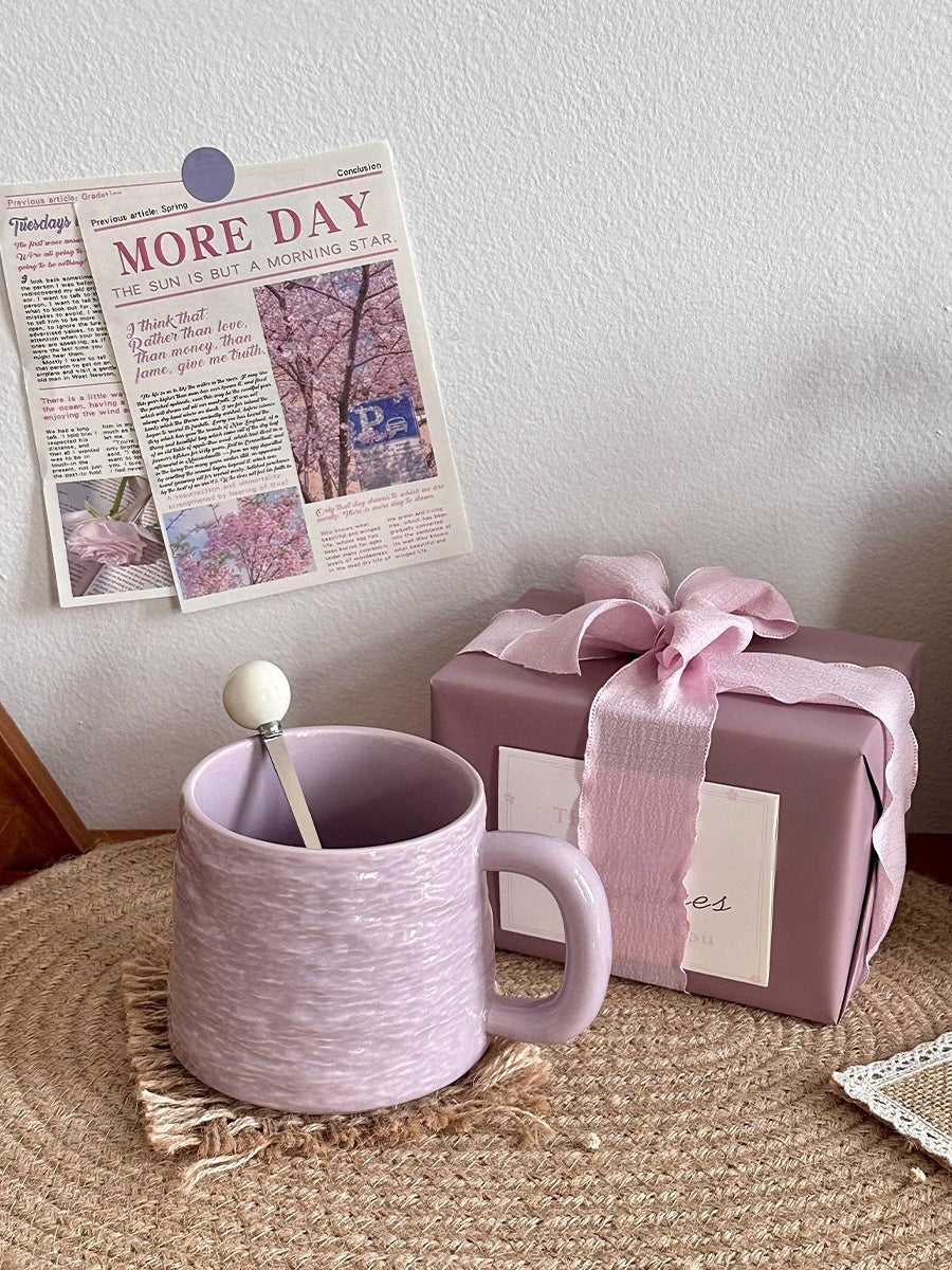 Textured Ceramic Mug & Spoon Gift Set with Bag Rock Textured Ceramic Coffee Niche Mug