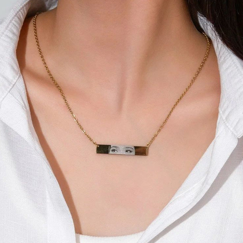 Custom Eyes Photo Necklace Stainless Stee Customized Engrave Eye Necklaces Personalized Picture Name Necklace For Men & Women