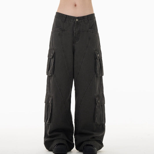 Streetwear Cargo Pants – Oversized Multi-Pocket Wide-Leg Trousers Retro Deconstruction Cargo Jeans Men And Women Loose Casual