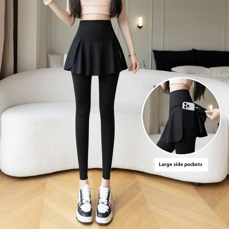 Flexi Skirt 2-in-1 Yoga Leggings – Sporty Chic with Pockets & Flair Spring New Fake Two-piece Outer Wear Sports Yoga Pants Women
