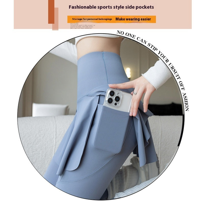 Flexi Skirt 2-in-1 Yoga Leggings – Sporty Chic with Pockets & Flair Spring New Fake Two-piece Outer Wear Sports Yoga Pants Women