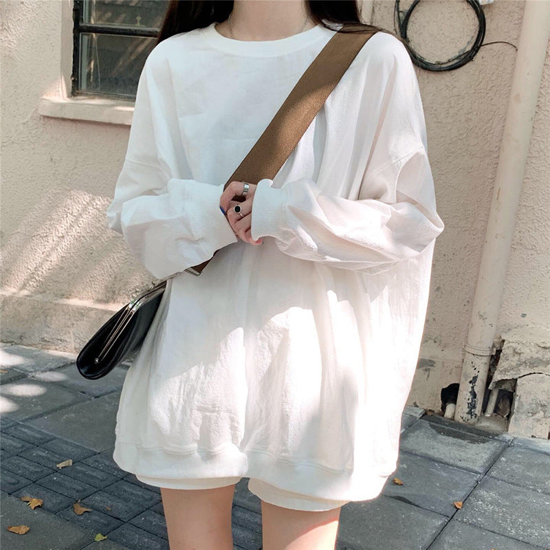 Korean Style Bf Loose White Hoodie T-Shirt