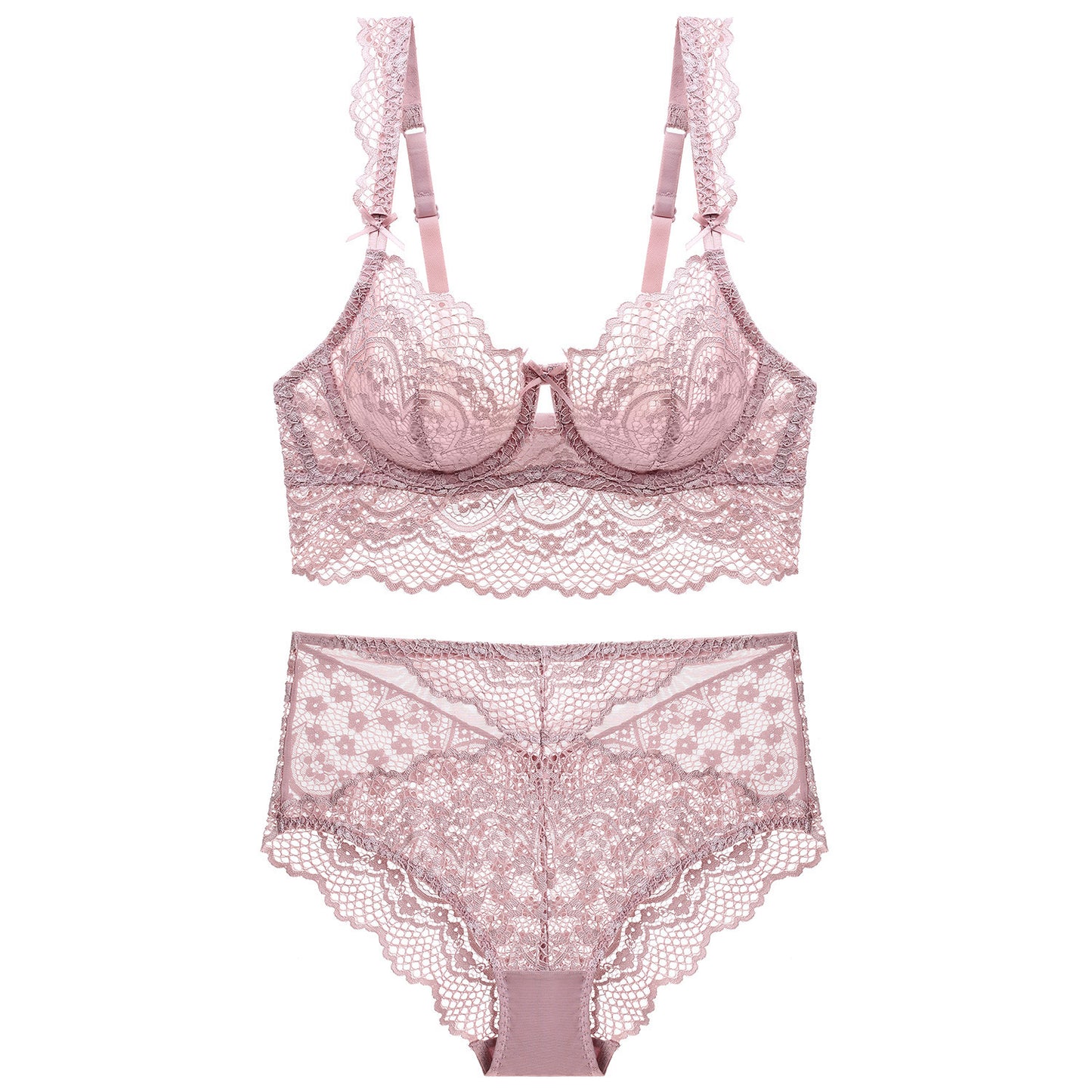 Sexy Sheer Mesh & Floral Lace Elegant Sleeveless Mesh & Lace One-Piece Lingerie Blue Ladies Bra And Panties Set