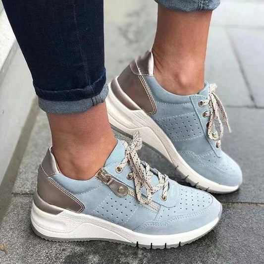 Versatile Fashion Sneakers with Contrast Panels Fashion Lace-up Sneakers Women Cozy Tinck-soled Sports Shoes