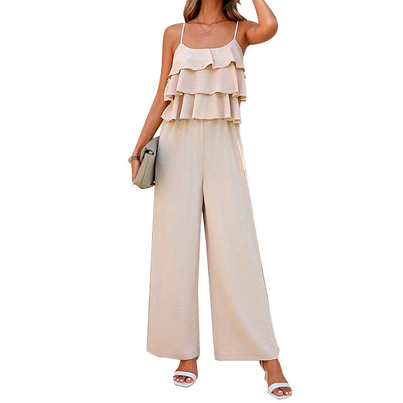 European And American Style Lotus Leaf Suspender Jumpsuit For Women's