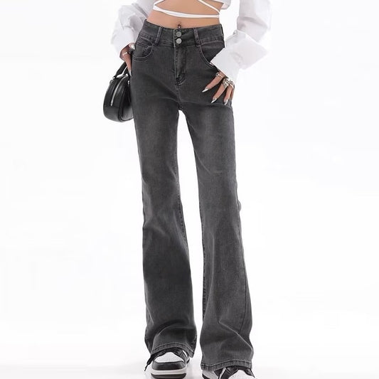 Washed Black Bootcut Jeans – Sleek, Sculpted & Street-Ready Retro American Slightly Flared Jeans Women