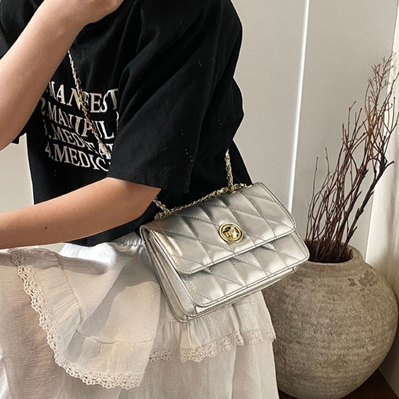 Elegant Diamond Lattice Pattern Crossbody Purse Women's Fashion Thread Chain Shoulder Bags Casual Messenger Bag