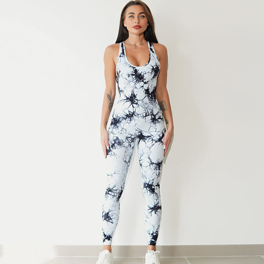 Tie-Dye Workout Jumpsuits – Bold Style Meets Peak Performance One-piece Workout Exercise Outfit Women's Breathable