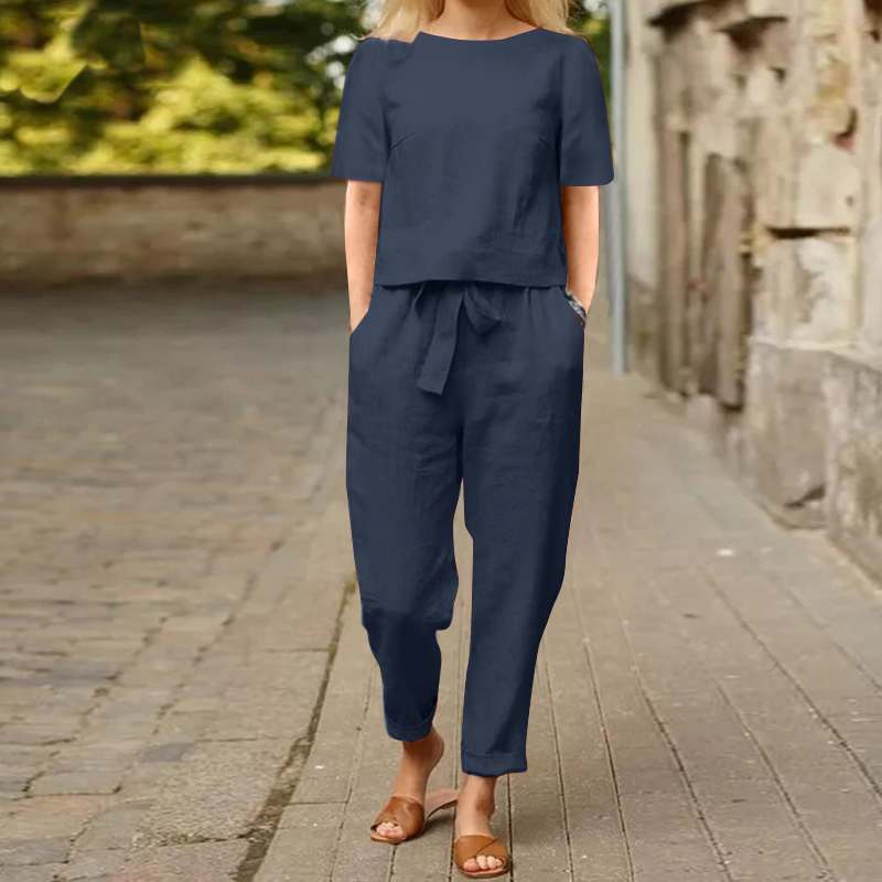 Cotton And Linen Wide-leg Pants Suit For Women's