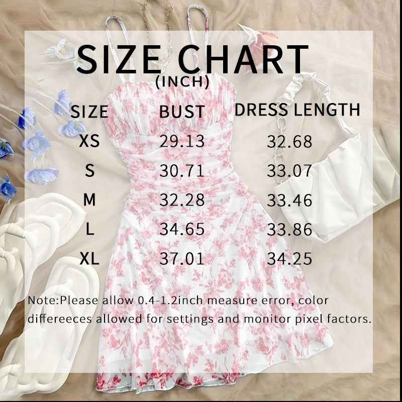 Boho Floral Print Mini Dress Spaghetti Strap Ruched Ruffle Hem Vacation Sundresses