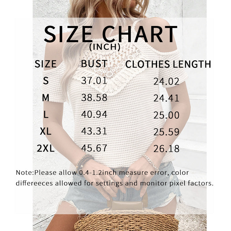Summer Cold Shoulder Tops Hollow Out Lace Crochet Short Sleeve Casual Blouse Top