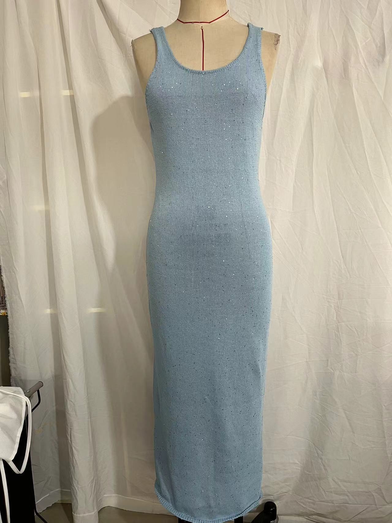 Sexy U Collar Slimming Slim-fit Sequined Sheath Sleeveless Bodycon Dress For Women
