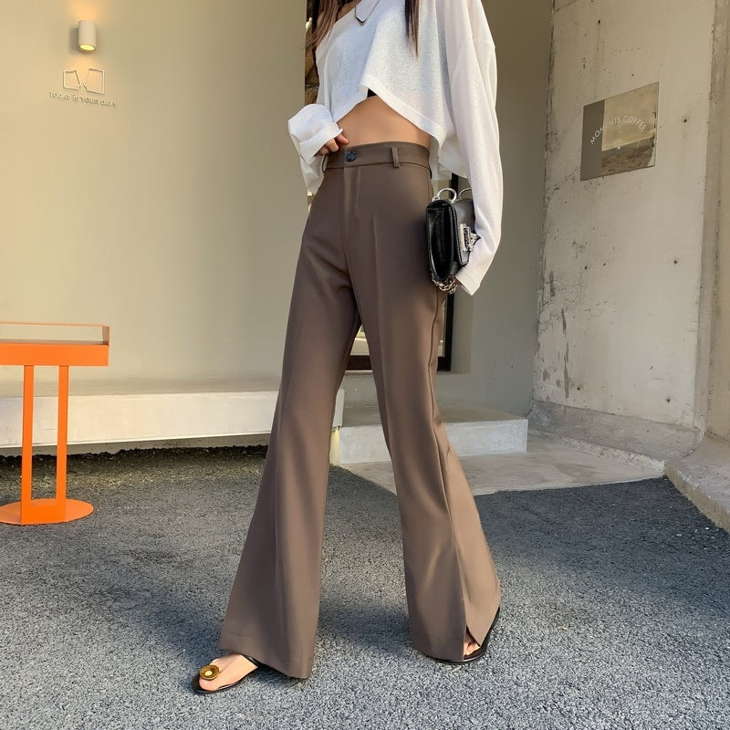 Elegant Fashion Slim Fit Flare Leg Pants Women Summer Thin Retro High Waist Drape Straight Mopping Pants Loose Casual Suit Pants