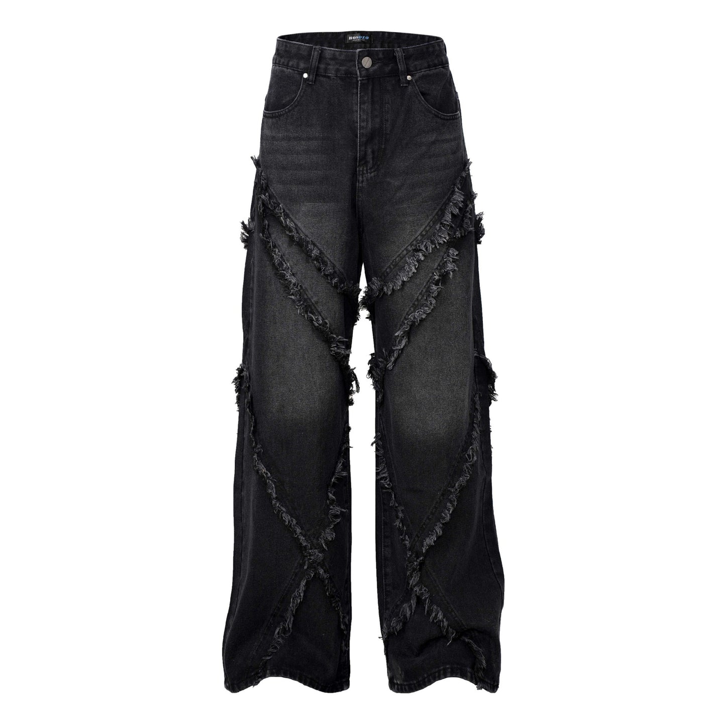 Vintage Patchwork Distressed Wide-Leg Jeans – Y2K Streetwear Denim Wash Distressed Stitching Jeans With Whiskers Same Style For Men And Women