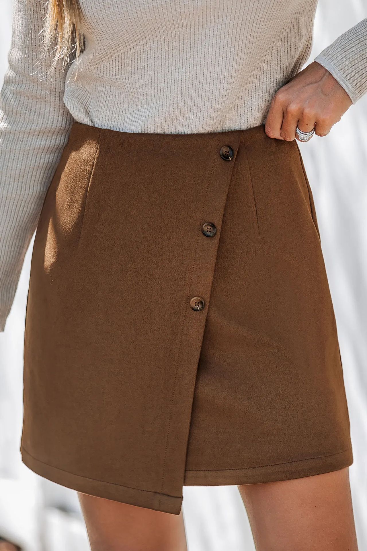 Irregular High Waist Zipper Button Skirt