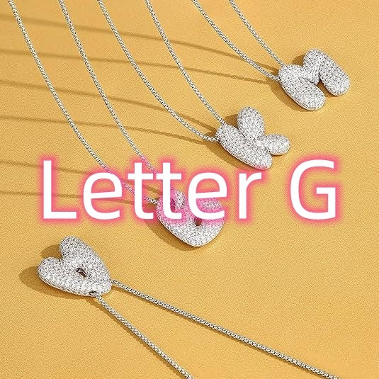 Custom Initial Necklace | Sparkle Alphabet Pendant Brass Zircon Balloon English Letter Necklace