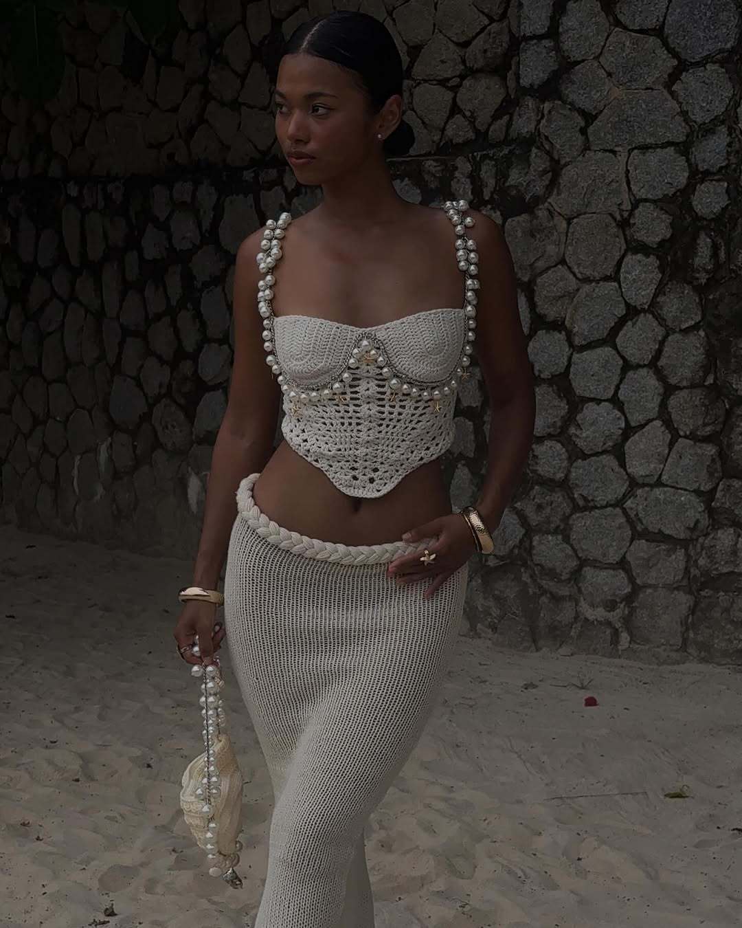 Sexy Solid Color Crop-top Spaghetti-strap Beading Top For Women's