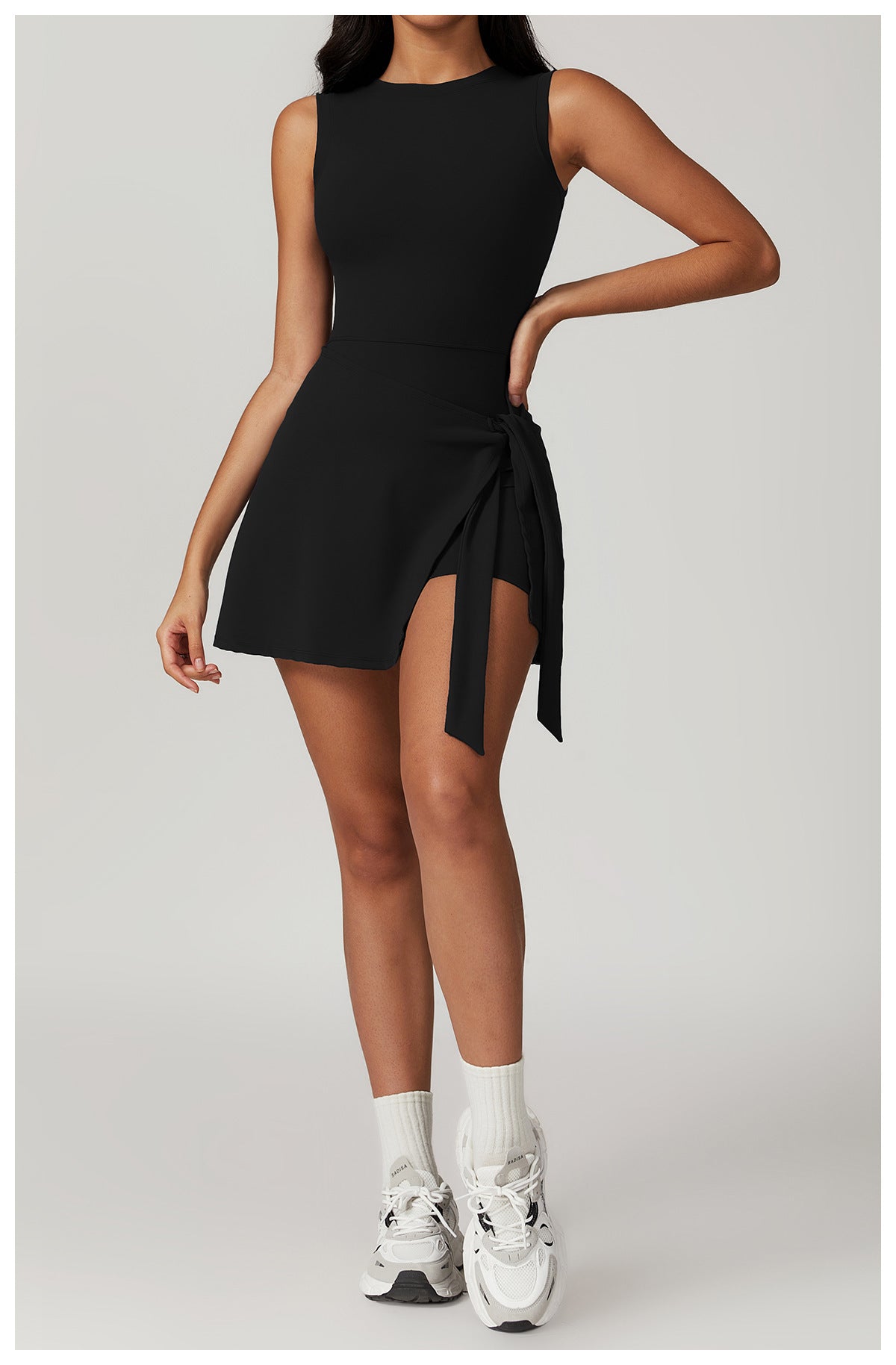 Ace It Tennis Dress – Built-In Shorts & Side Tie Skirt Dual Fitness Fake Two-piece Tight Sports Dress