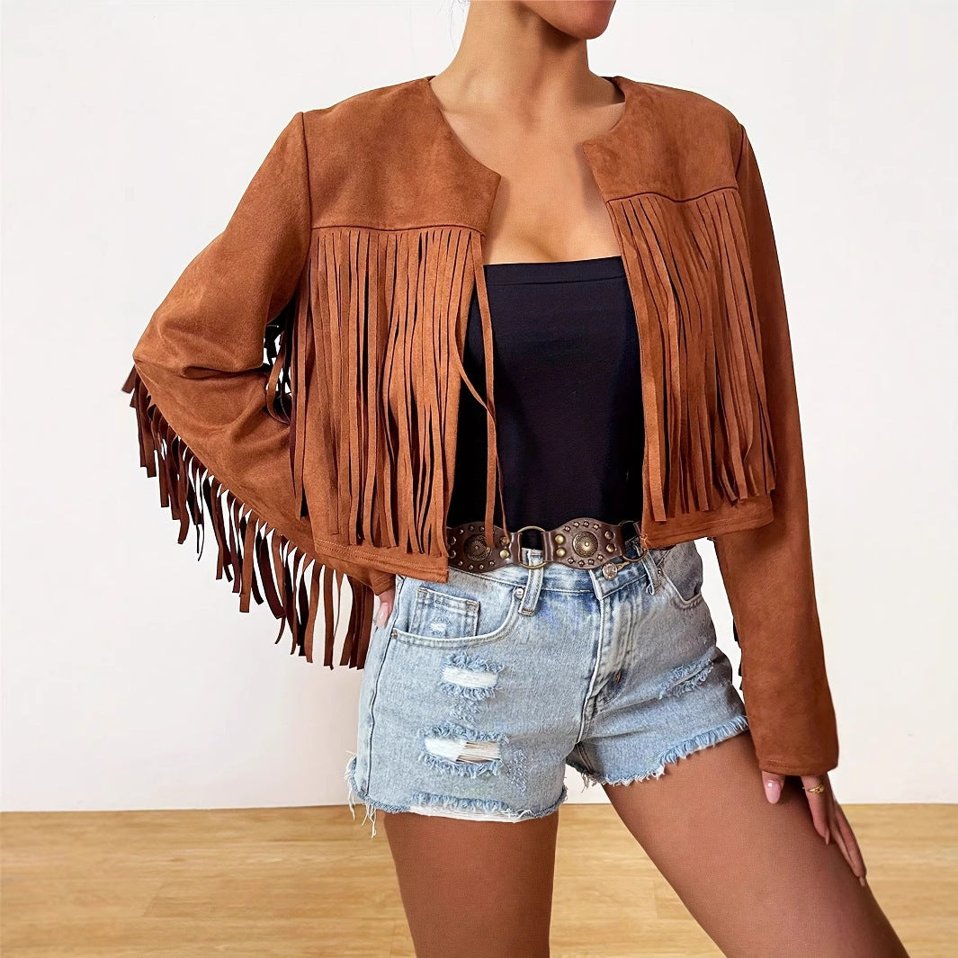 Vacation Casual Retro Tassel Short Jacket For Women's