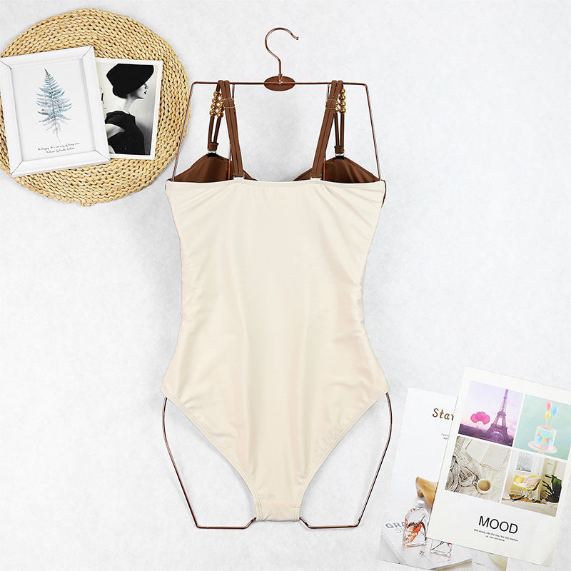 Women's Cut Out Colorblock One Piece Swimsuit Ruched Swimwear Bathing Suit With Removable Straps