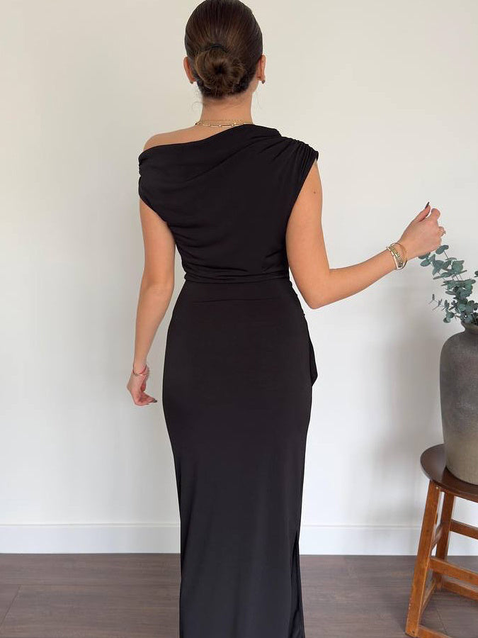 Luxurious Sexy Black Off-shoulder Twist Bodycon Dress For Women's