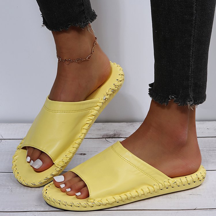 Cozy Pop Slides – Vibrant, Comfy & Ready to Lounge Women's Fashion Flat Hand-sewn Bottom Slippers