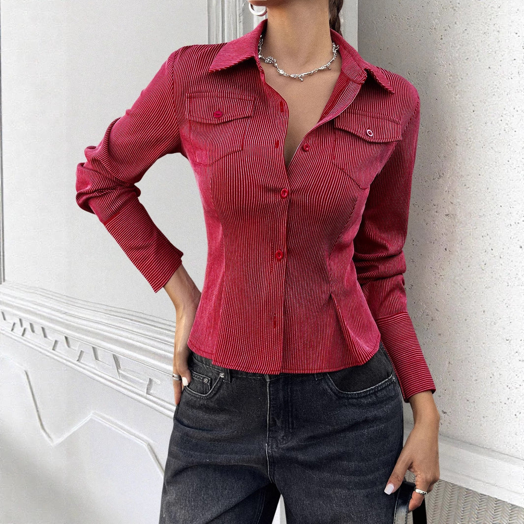 Y2g Hot Girl Style Striped Open Shirt Women's Clothing