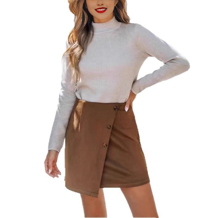 Irregular High Waist Zipper Button Skirt