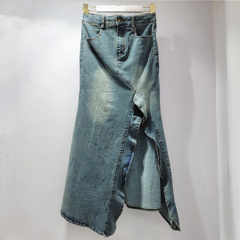 American-style Retro Irregular Denim Skirt For Women's