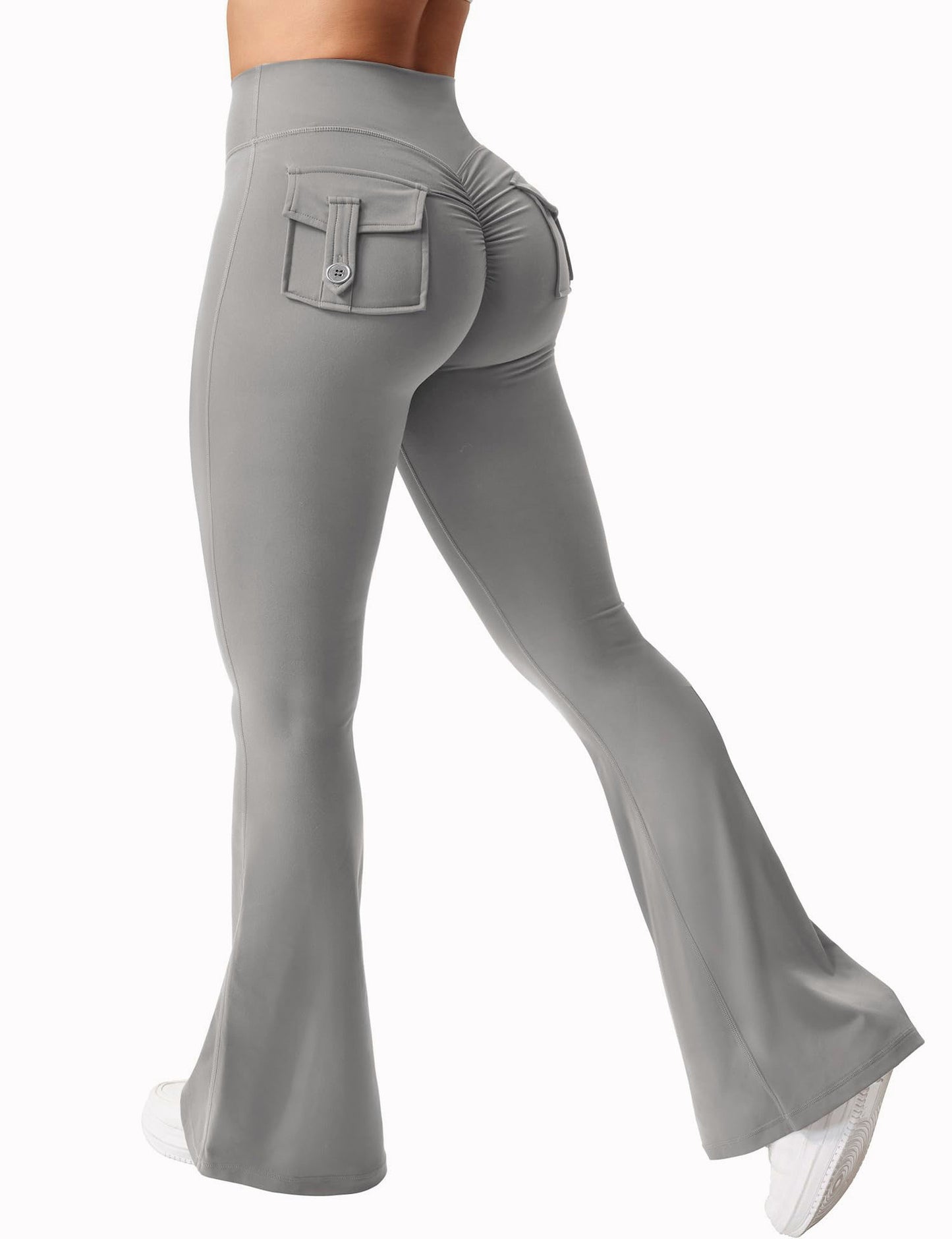 SnatchFit Flare Pocket Leggings – Sculpt, Lift, Stride Cargo Pocket Pants Elastic High Waist Fitness Pants