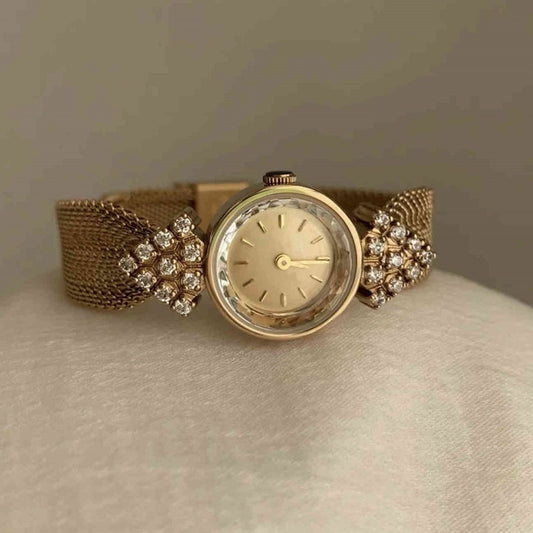 Strap Retro Court Style Retro Gold, Round Small Watch For Women's