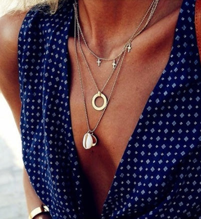 Boho Layered Star & Evil Eye / Cross & Coin Pendant Necklace Bls-miracle Multilayer Necklace for Women Long Chain Turkish Eye Pendant Necklaces Trendy Crystal Star Water droplets Necklaces