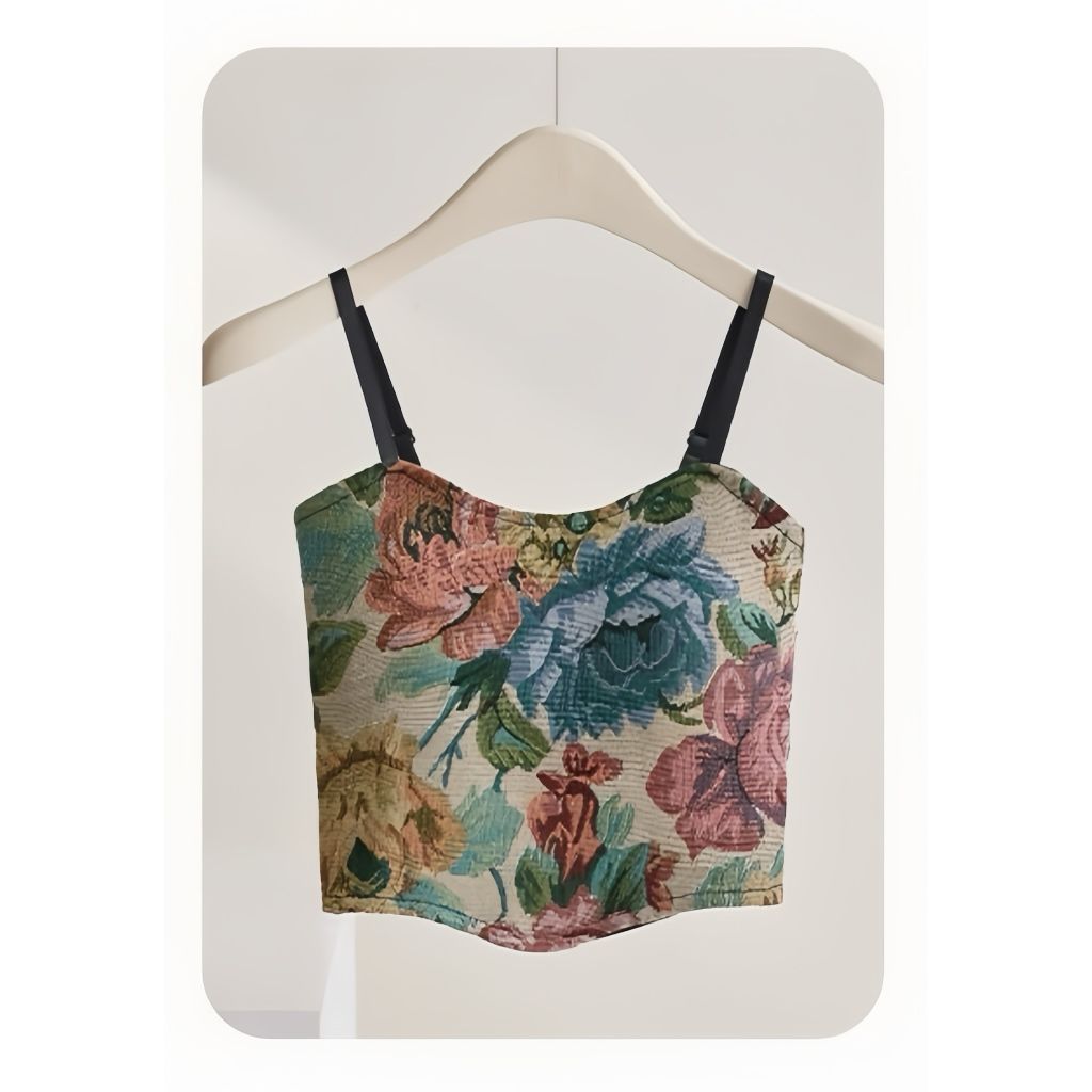 Vintage Floral Pleated Beauty Back Sling Top