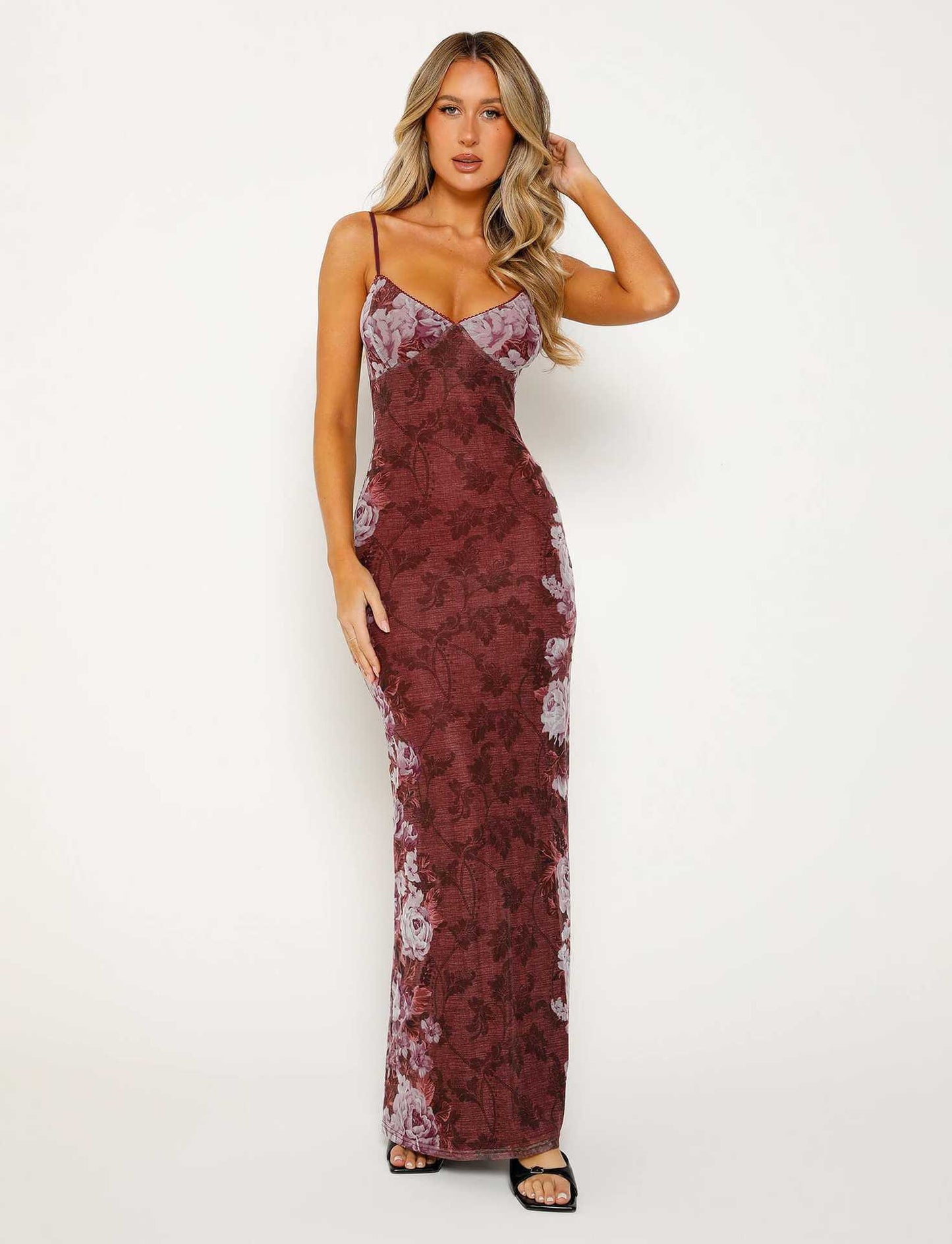 Elegant Floral Print Satin Slip Maxi Dress | Flowy Cowl Neck Gown Y2K Slim Flowers Printing Slip Dress Women's Summer Suspender Skirt Vacation Beach Long Dresses