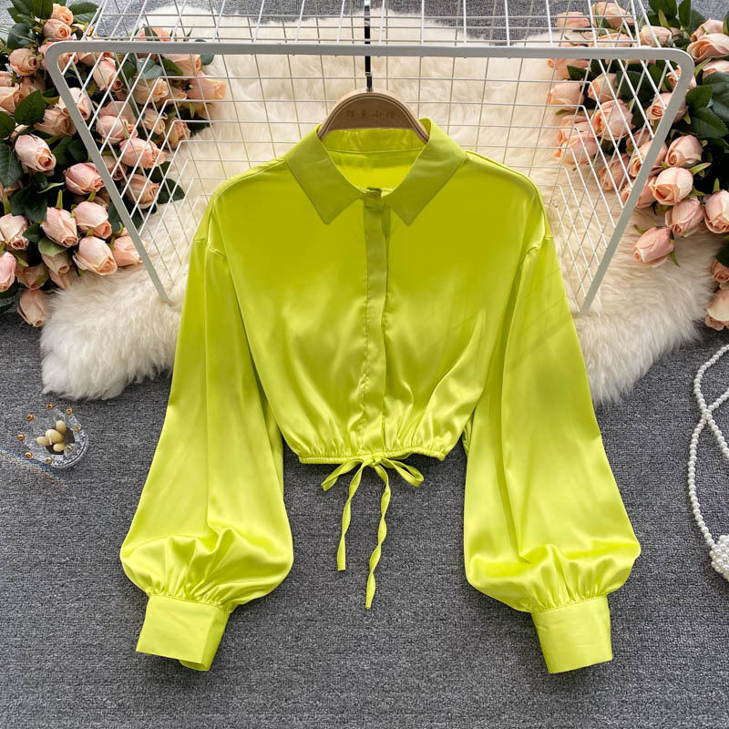 Lightly Cooked Style Women's Satin Texture Slim Crop Top
