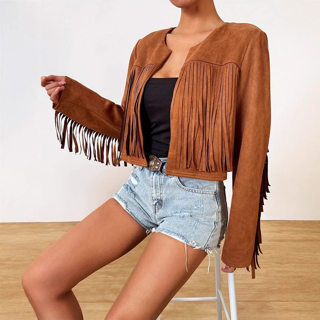 Vacation Casual Retro Tassel Short Jacket For Women's