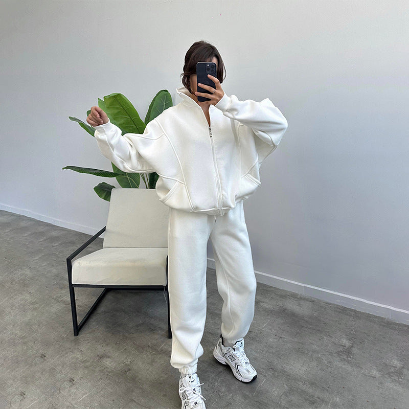 Cozy Core Fleece Set – Zip-Up Hoodie + Relaxed Joggers Sports Suits With Pockets Stand-up Collar Zipper Cardigan And Drawstring Trousers Fashion Jogger Set Outfits Tracksuits Women's Clothing